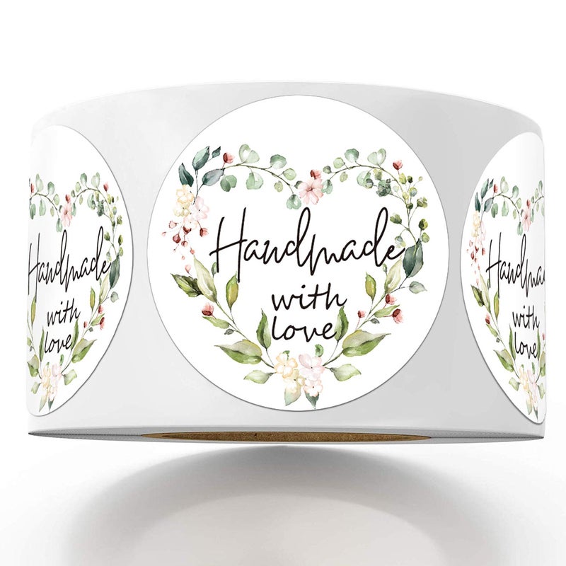 Mr.Mug Greenery Handmade Labels, 1.4 In Round, 500 Adhesive Labels per Roll, Handmade Packaging - Image 1